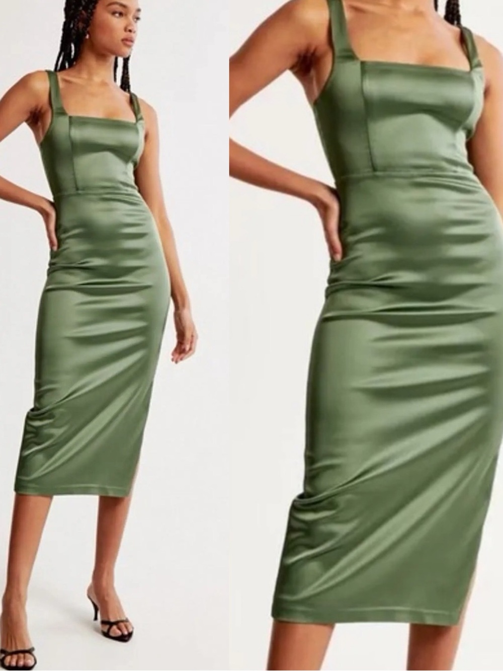 Abercrombie | Sculpting Stretch Satin Midi Dress
